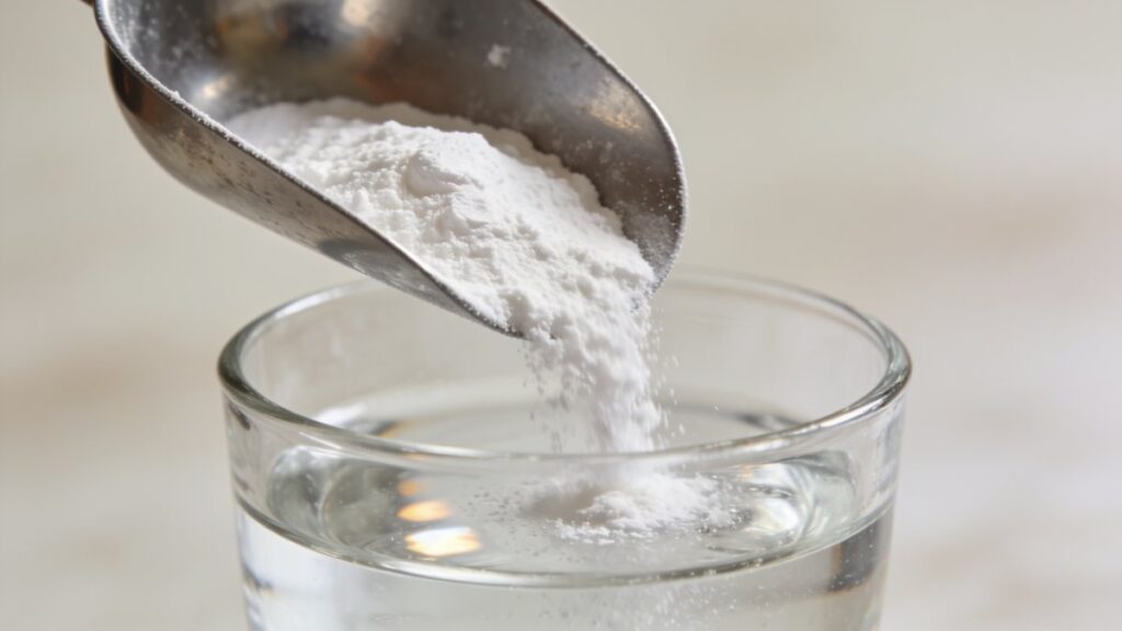 Créatine monohydrate et verre d'eau