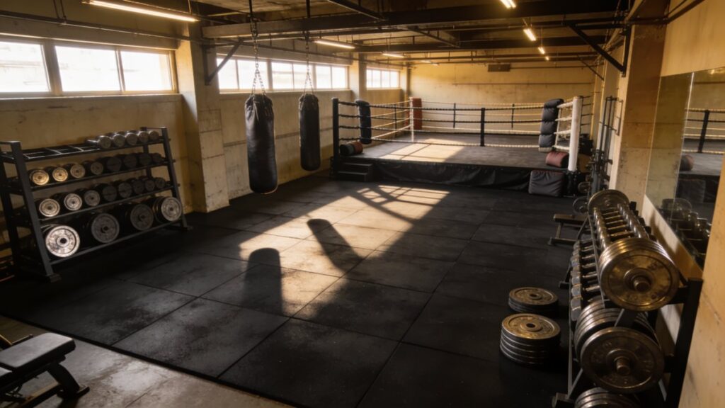 Vue d'ensemble d'une salle d'entraînement de sports de combat